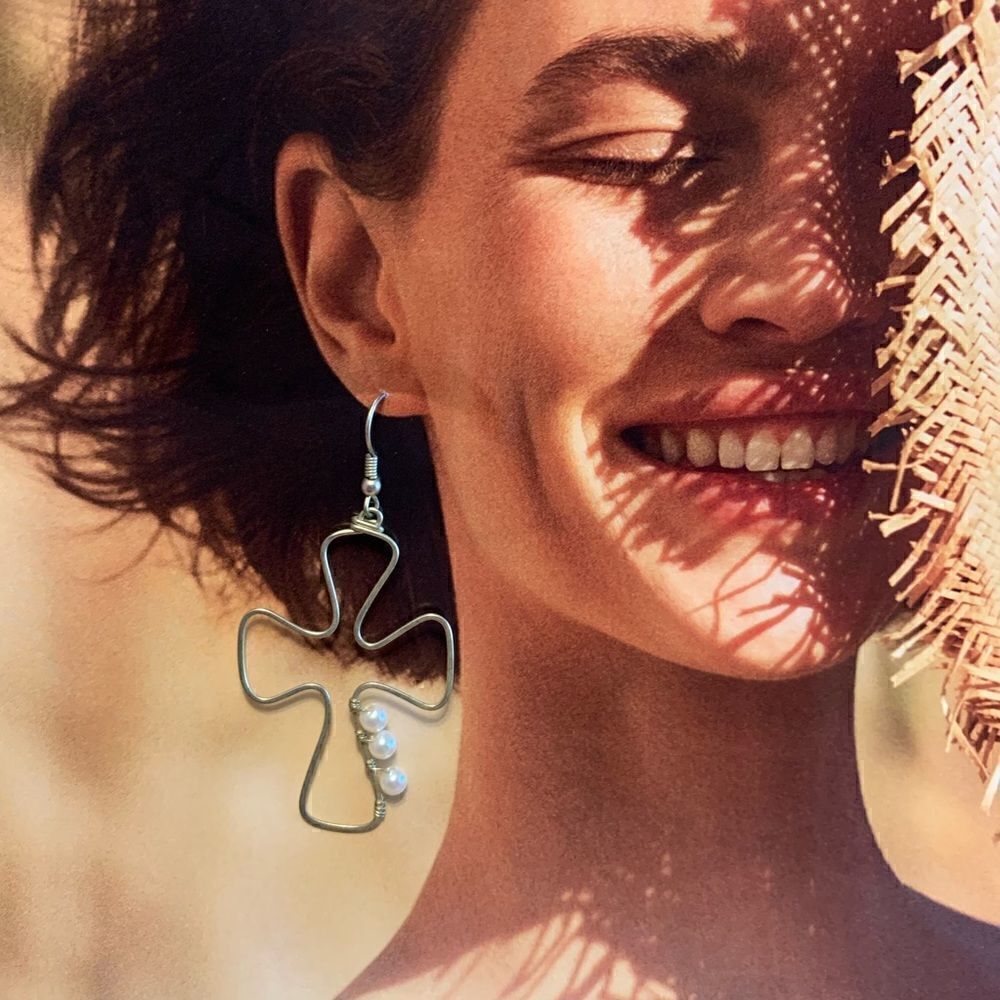 Gold and Pearl Cross Drop Earrings